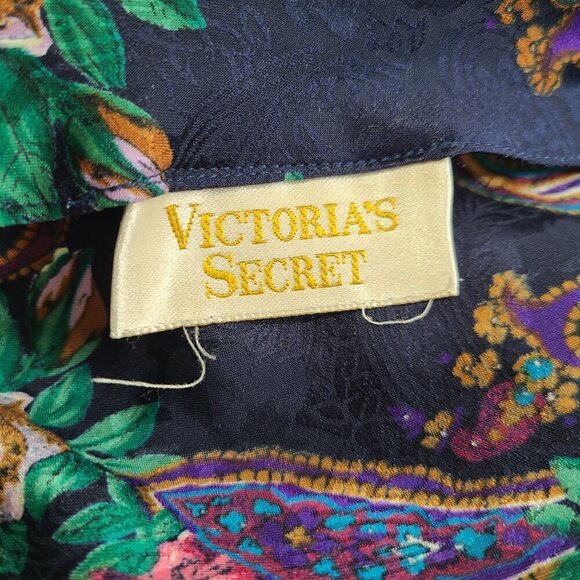 Vintage Victoria's Secret Gold Label Navy Blue Paisley Floral Crop Satin Top - Picture 7 of 7
